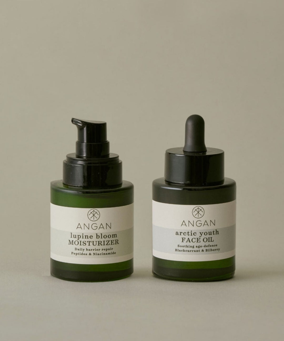 ANGAN Hydration Duo: Lupine Bloom Moisturizer and Arctic Youth Face Oil