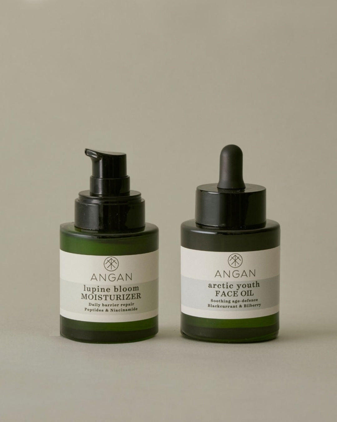 ANGAN Hydration Duo: Lupine Bloom Moisturizer and Arctic Youth Face Oil